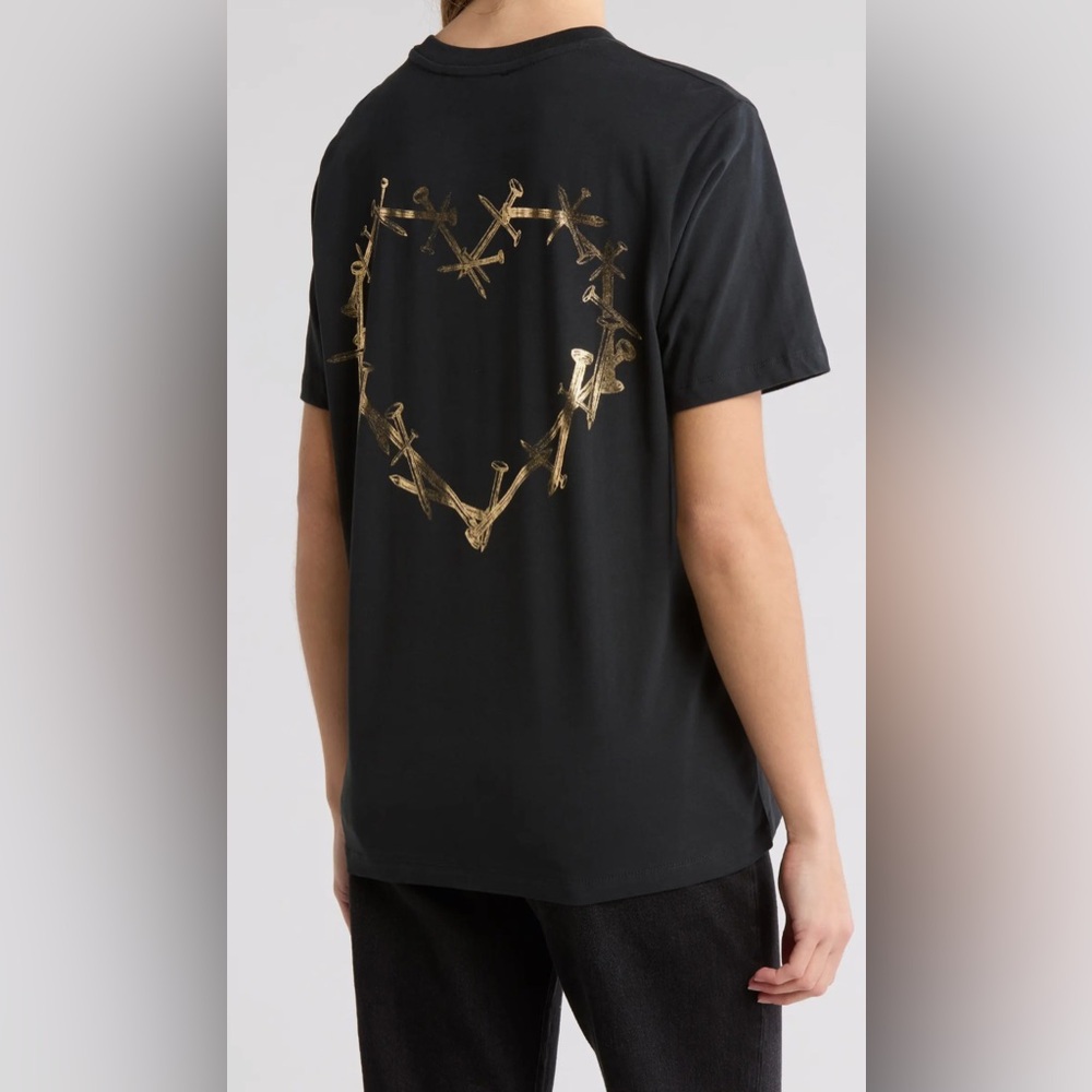 AllSaints Women’s Petra Logo T-Shirt Black Novelty Print Sz M Organic Cotton